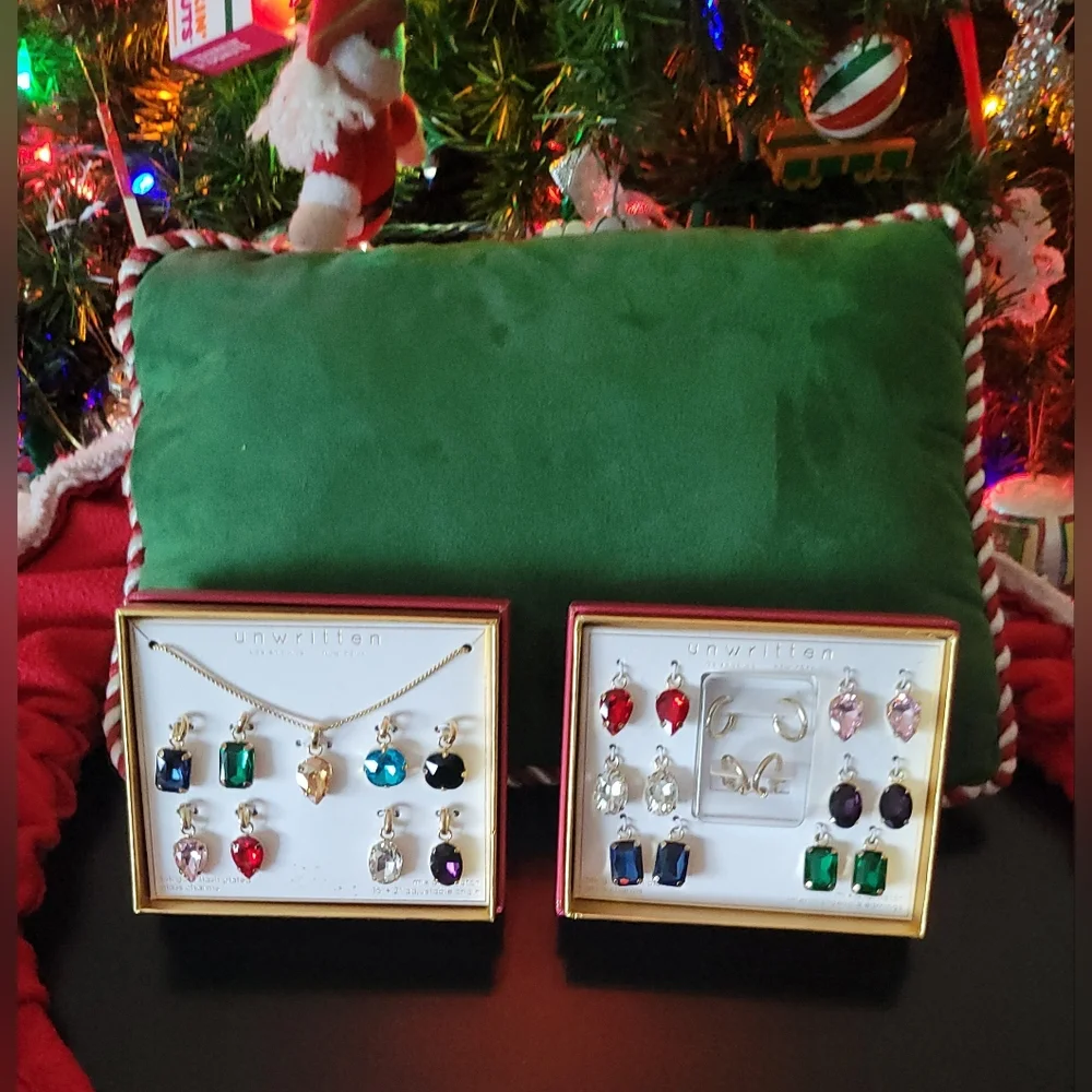 Bundle of 2 Unwritten Multi-Color Glass Mix& Match Necklace & Hoop Earrings Sets